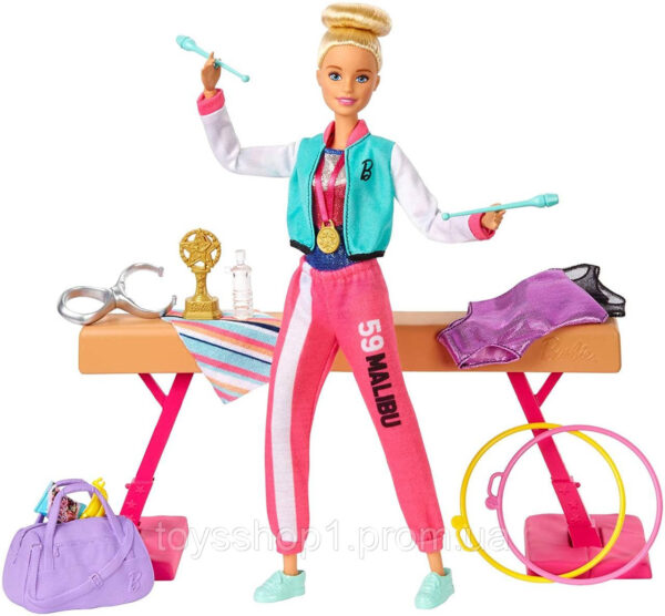 Ігровий набір лялька Барбі гімнастка Barbie Gymnastics Playset With Doll, Balance Beam GJM72