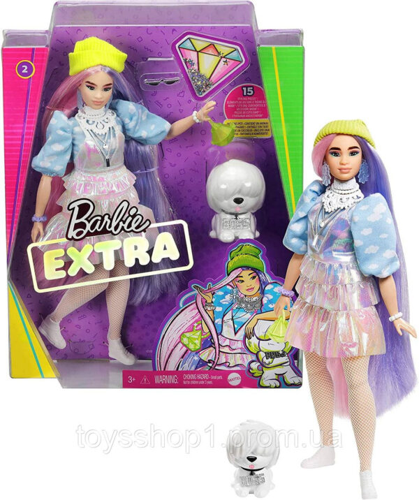 Лялька Барбі Екстра Модниця Мерехтливий образ Barbie Extra Doll in Shimmery Look with Puppy Pet