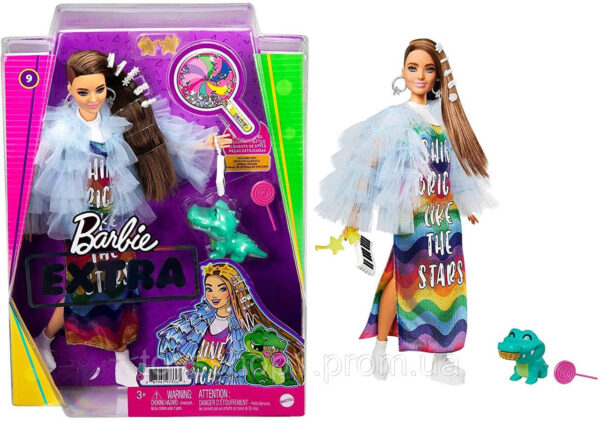 Лялька Барбі Екстра Модниця в райдужному плаття Barbie Extra GYJ78 Rainbow Dress