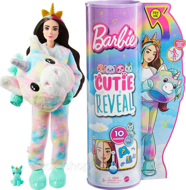 Лялька Барбі Сюрприз у костюмі Єдинорога Barbie Doll Cutie Reveal Unicorn Plush