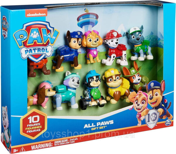 Ігровий набір щенячий патруль 10 фігурок усі цуценята Paw Patrol 10th Anniversary All Paws