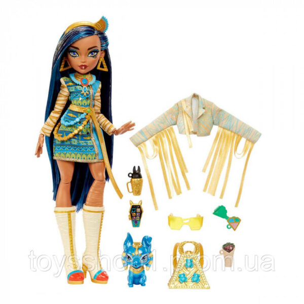 Лялька Монстер Хай Клео Де Ніл з вихованцем Monster High Cleo De Nile Fashion Doll with Blue Streaked Hair
