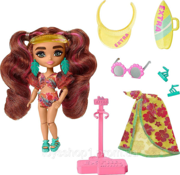 Лялька міні Барбі Екстра пляж Barbie Extra Minis Travel Doll with Beach