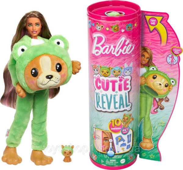 Лялька Барбі Жабка серії М'які та пухнасті Barbie Cutie Reveal Doll with Animal Puppy as Frog