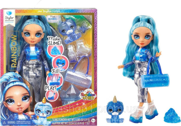 Лялька Рейнбоу Хай Скайлер Бредшоу Слайм блакитна лялька Rainbow High Skyler Blue with Slime Kit Pet