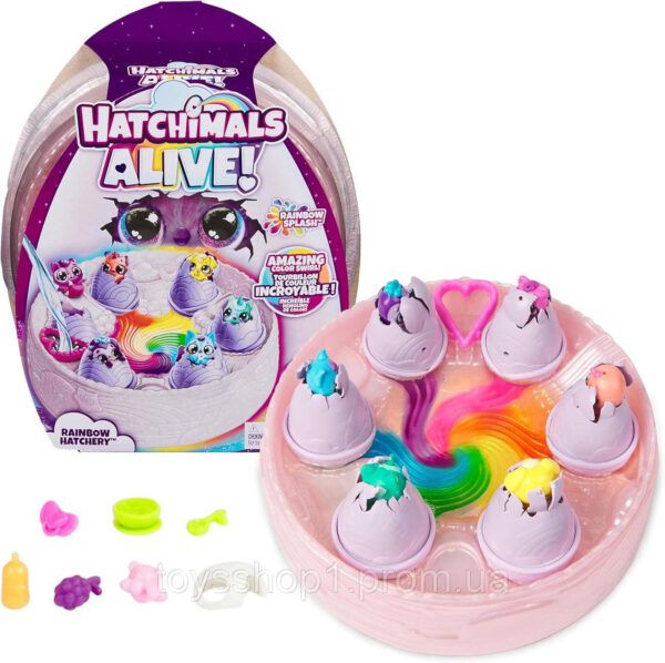 Ігровий набір з фігурками HATCHIMALS Alive Rainbow Hatchery Toy with 6 Mini Figures 6 фігурок кольорових яйце Хетчімалс